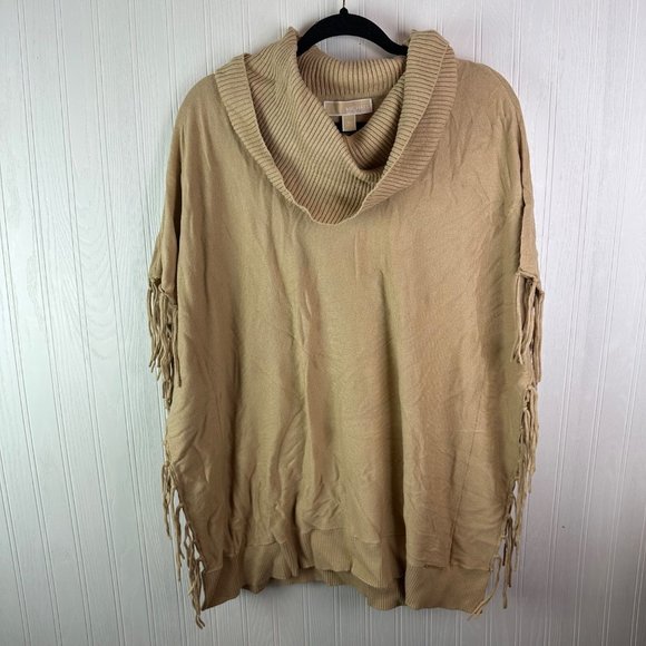 Michael Kors Tan Cowl Neck Fringe Sweater‎ Size XL - Picture 8 of 8